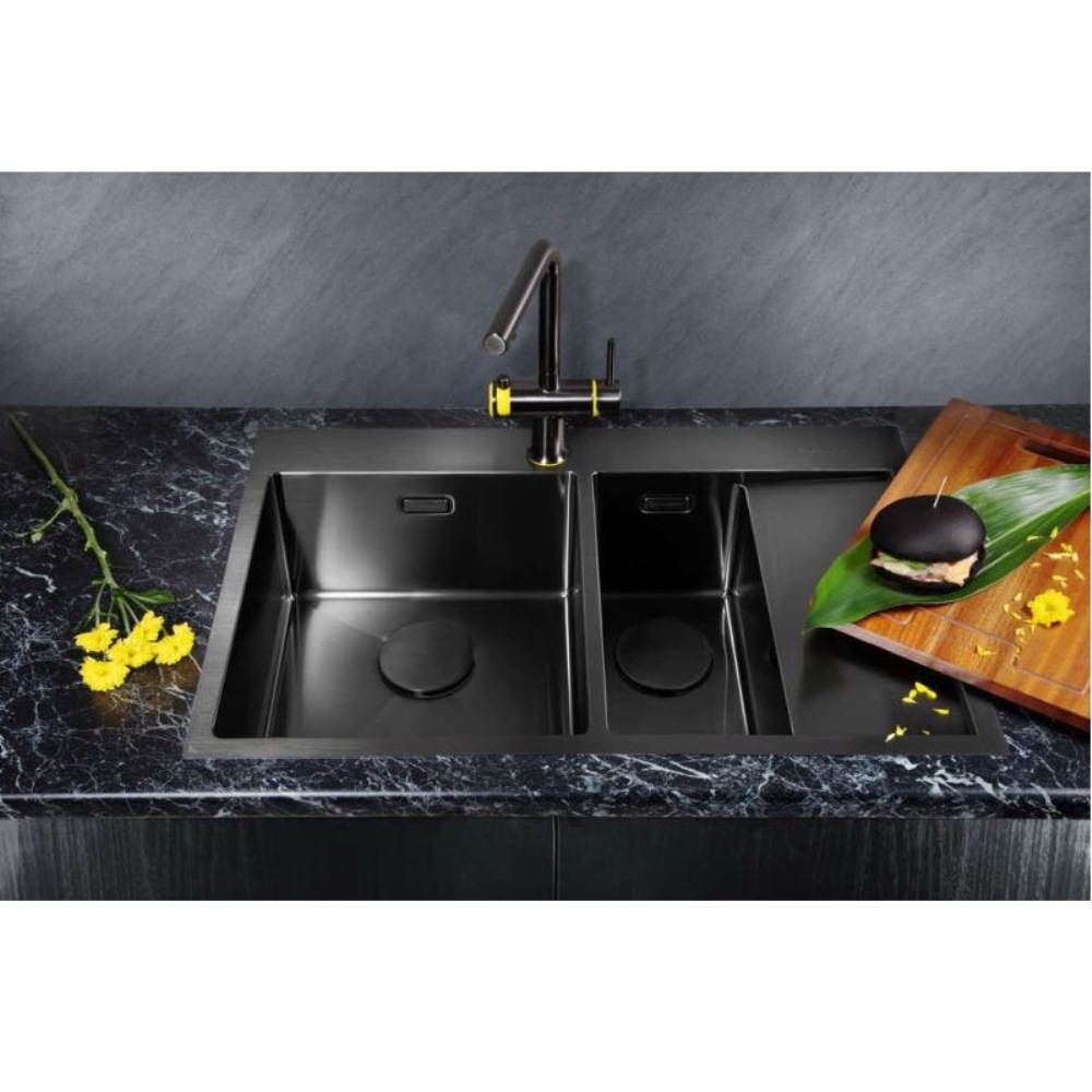 Мойка кухонная Omoikiri Akisame 78 левая Вороненая сталь 4973101 — изображение 3